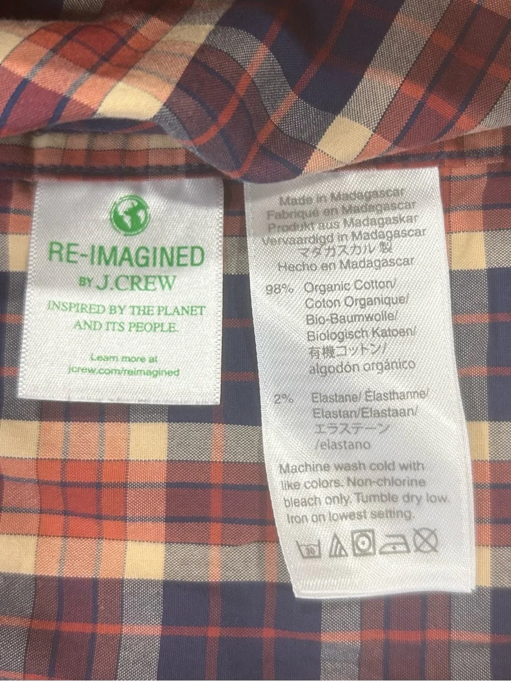 J.Crew Shirt Men slim untuck sz  LG Plaid Organic Cotton Preppy Casual red blue